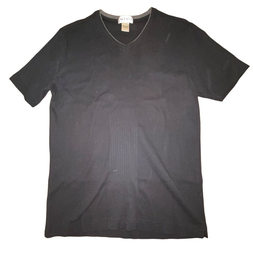 Alfani Mens Black V-Neck Short Sleeve T-Shirt L 100% Cotton Casual Lightweight